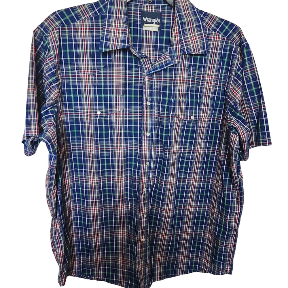 Wrangler Mens Plaid Short Sleeve Button Up Shirt Western Cowboy Casual